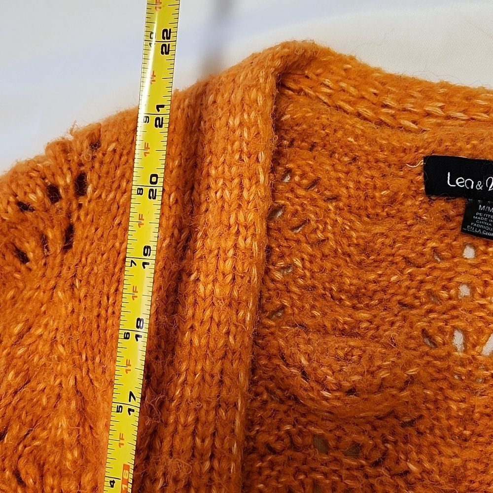 LEA & VIOLA Women's Orange Open Front Knit Cardigan Fall Crochet Sweater Medium - Picture 7 of 8